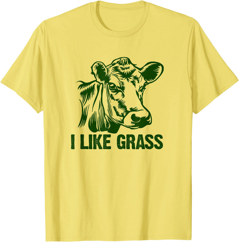 Asylum Tees I Like Grass - Cows Like to eat Sticky Grass and Weeds. T-Shirt - Lemon Yellow