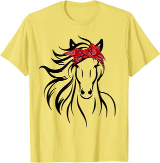 Horse Bandana Tee For Women Girls Tee Horse Bandana Tee for Horseback Riding Horse Lover T-Shirt - Lemon Yellow