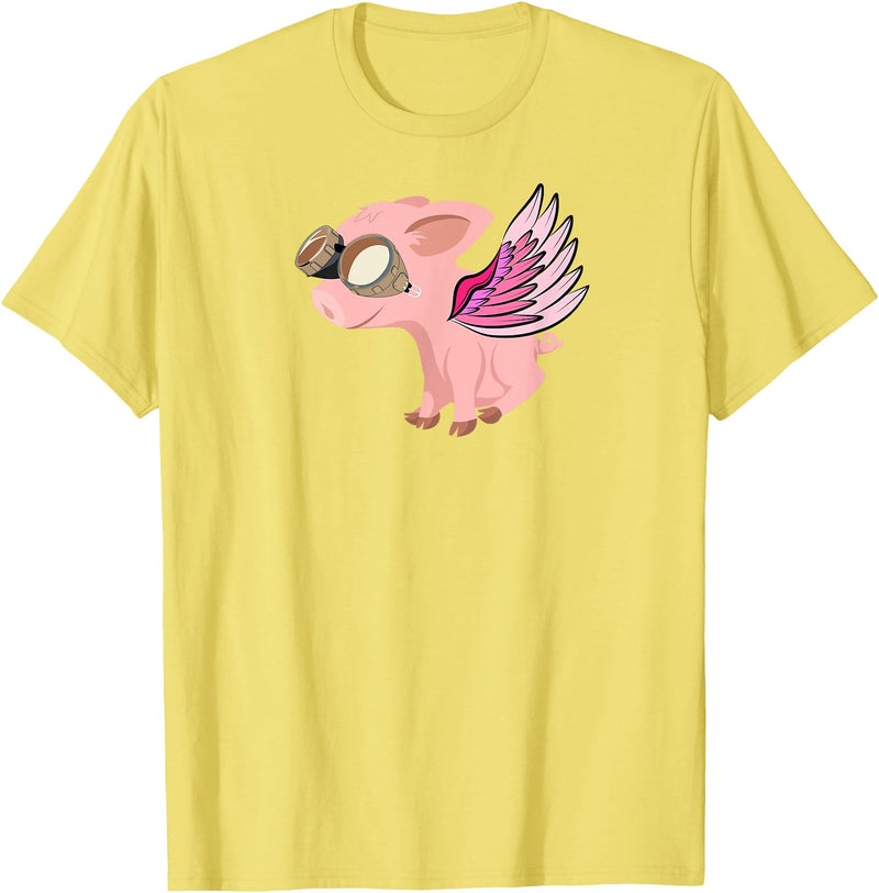 RWS235 When Pigs Fly, Flying Pig T-shirt T-Shirt - Lemon Yellow