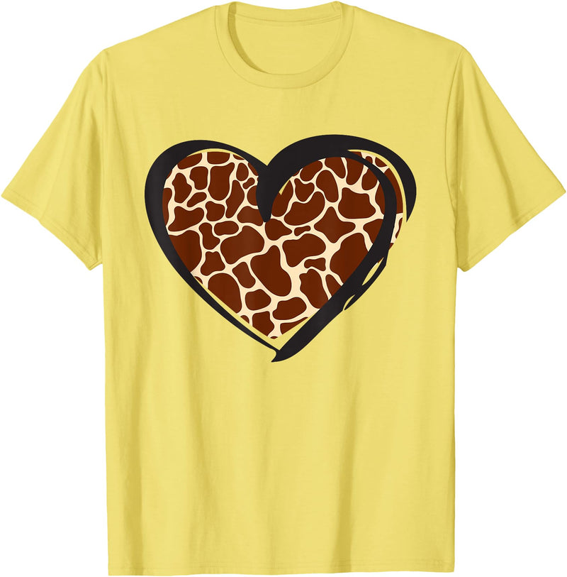 Giraffe Pattern Graphic Apparel Heart Giraffe Print for Giraffe Lover T-Shirt - Lemon Yellow