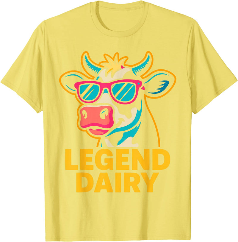 Legend Dairy Funny Cow Farmer Apparel Co. Legend Dairy Funny Farmer Cow Pun Country Graphic T-Shirt - Lemon Yellow