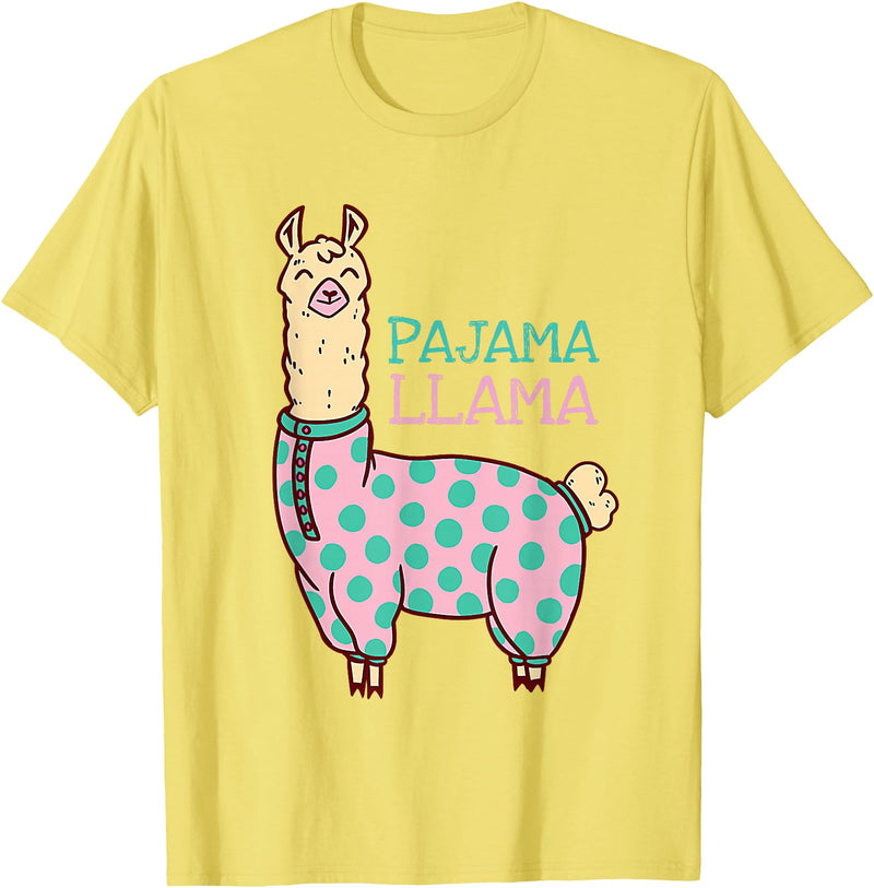 Cool Llama lovers Pyjama day Pajama Llama Cute Llama Pajama Alpaca Kids Women Girl T-Shirt - Lemon Yellow