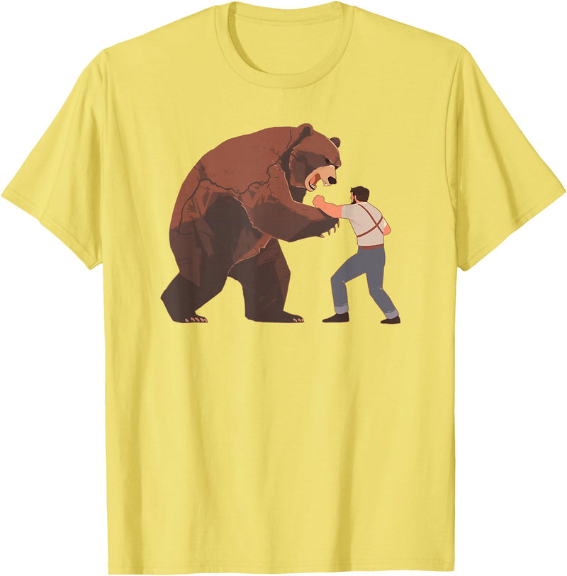 Outdoor lover funny outfits Bear Challenge - Funny Man Against Wild Bear Fighting T-Shirt - Lemon Yellow