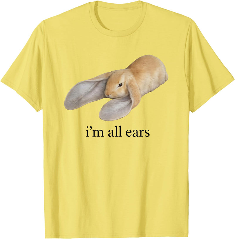 All Ears Bunny Listening Joke Rabbit T-Shirt in Lemon Yellow
