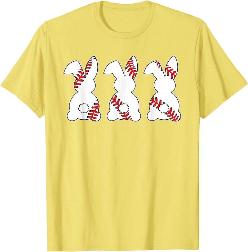 Funny Baseball Sports Easter Bunny Rabbits Easter Day T-Shirt in Lemon Yellow