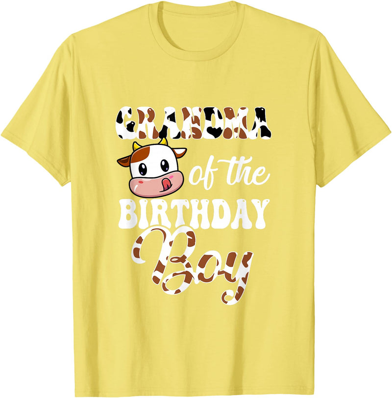 Love Family Matching Grandma Of The Birthday Boy Cow Farm 1St Birthday Boy T-Shirt - Lemon Yellow