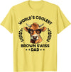 The Woof Wardrobe World's Coolest Cow Dad Papa - Men Farmer Brown Swiss T-Shirt - Lemon Yellow