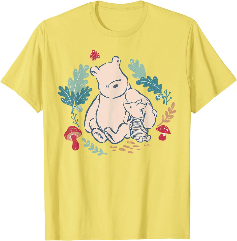 Disney Winnie The Pooh Classic Illustration Piglet and Pooh T-Shirt - Lemon Yellow