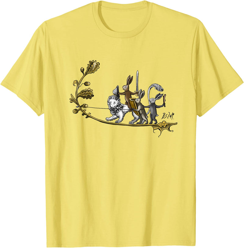 Cute Medieval Rabbits Lover Bunny Graphic T-Shirt in Lemon Yellow