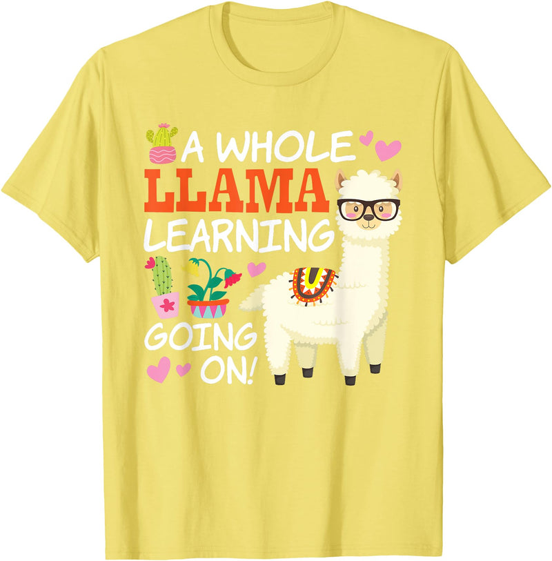 Llama School Co Llama Learning T Shirt Teachers Students Alpaca Lovers Gift T-Shirt - Lemon Yellow