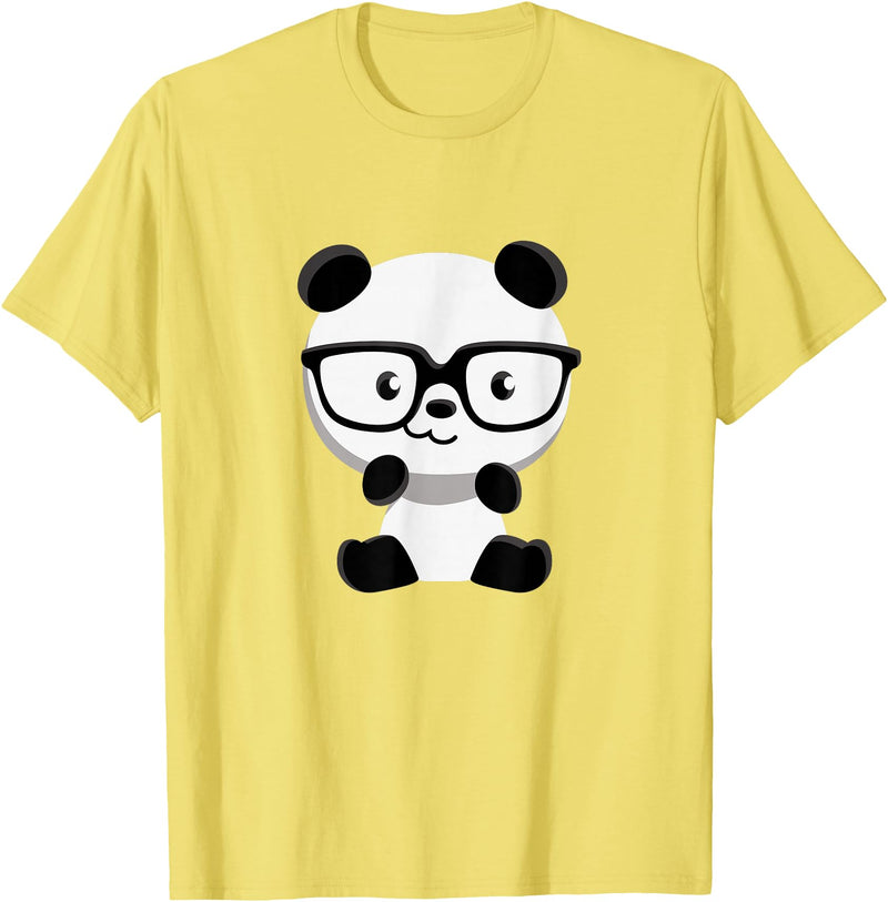 My Shirt Hub Cute Little Bear Panda Nerd with Glasses T-Shirt - Lemon Yellow