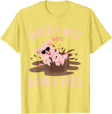 Funny Pig Lover Farm Animals Just A Boy Who Loves Pigs sunglasses In the Mud Kids Boy T-Shirt - Lemon Yellow