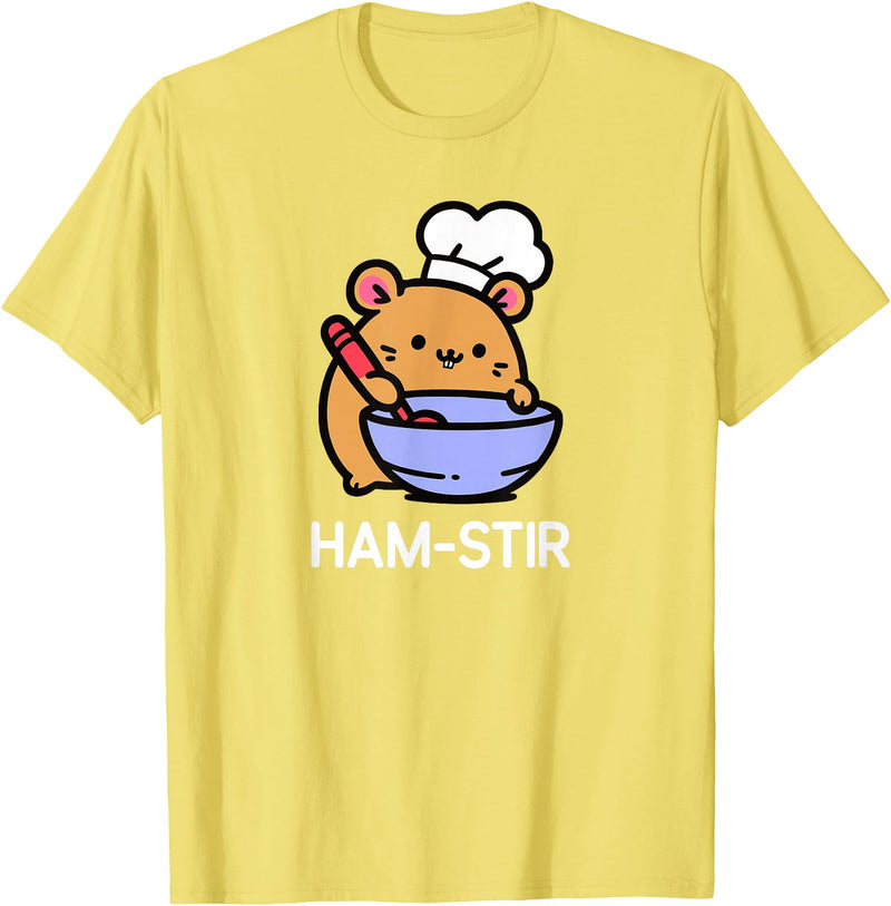 Hamster, Ham-stir Funny Jokes Sarcastic T-Shirt - Unisex-Adults & Kids - Black - Small - Short Sleeve - Cotton Blend - Classic Fit - Crew Neck - T-Shirt - Lemon Yellow