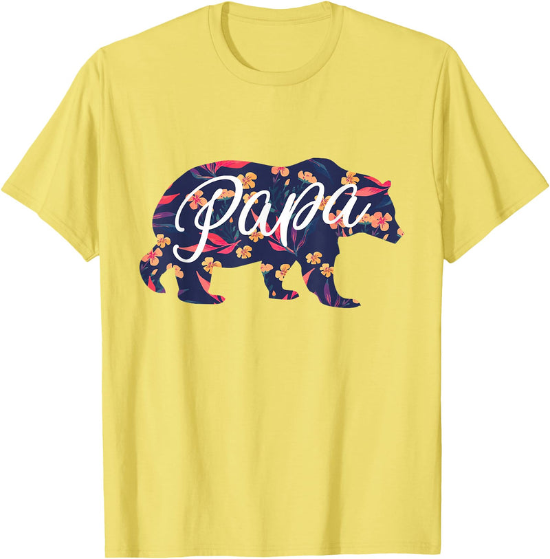 Bahaa's Tee Best Daddy Ever, I Love You Dad, Floral Papa Bear Graphic T-Shirt - Lemon Yellow