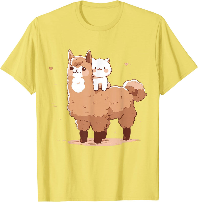 Funny Llama Alpaca Animal Lover Gifts Clothing Llama Alpaca Cat T-Shirt - Lemon Yellow