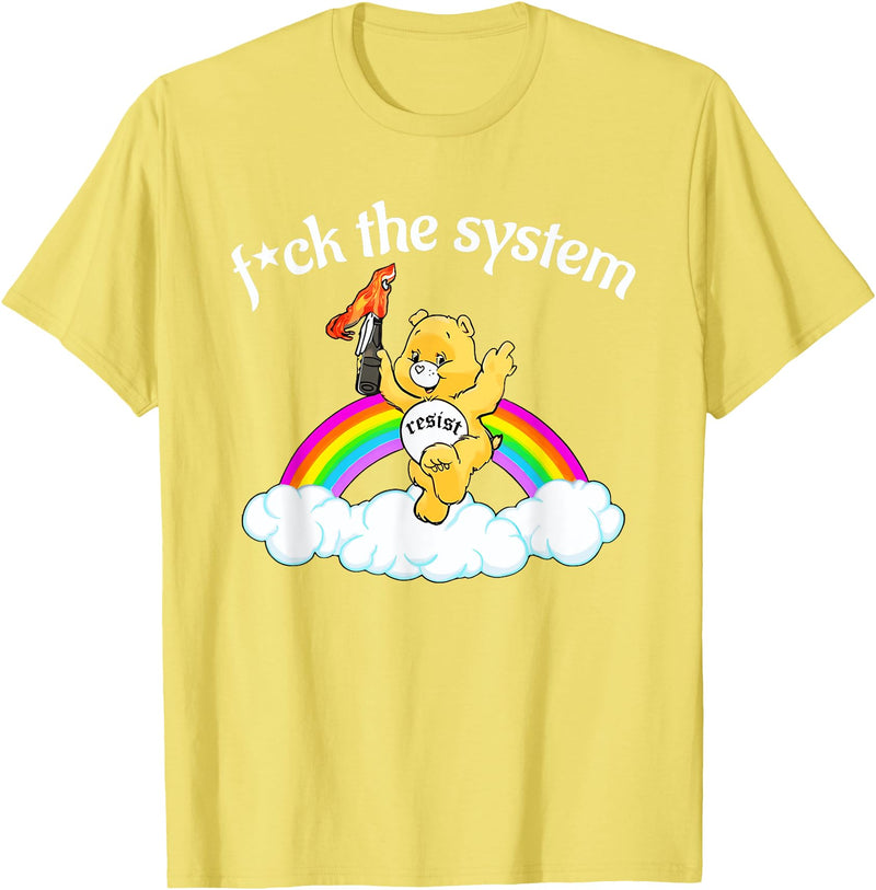 Fck The System Funny Bear Quote Fck The System Funny Bear Design T-Shirt - Lemon Yellow