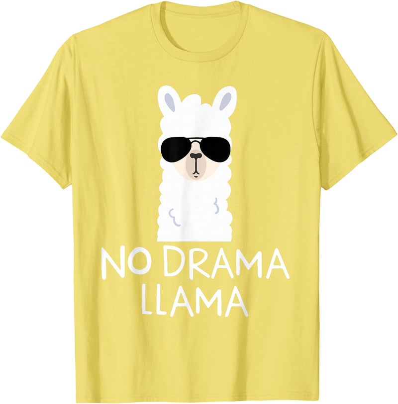 No Drama No Pob-Llama Alpaca Gifts No Drama Llama Alpaca with Sunglasses Llama Lovers Gift T-Shirt - Lemon Yellow