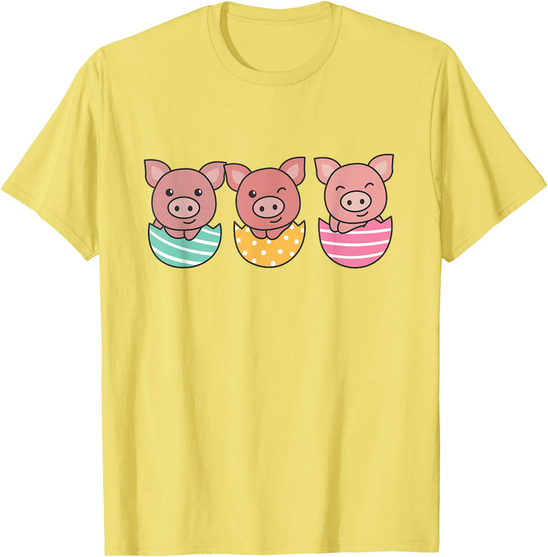 Cute Animals For Easter For Kids Happy Easter Cute Pig At Easter With Easter Eggs T-Shirt - Lemon Yellow