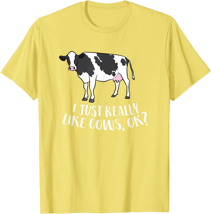 Cute Cow Animal Gifts Cattle Cow Farmer Gift I Just Really Like Cows, Ok? T-Shirt - Lemon Yellow