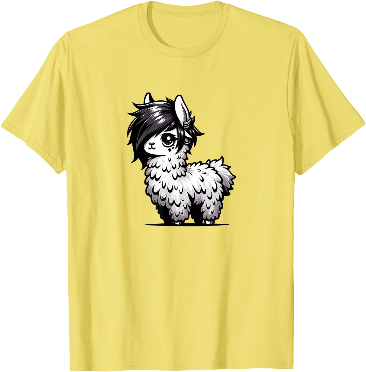 Emo Llama Tees Cute Emo Llama Kawaii Kids Boys Girls T-Shirt - Lemon Yellow