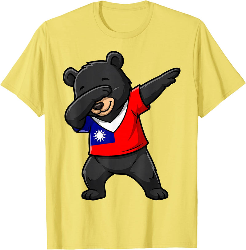Taiwan Dabbing Bear Flag Tees Taiwan Formosan Bear Dab Pose T-Shirt - Lemon Yellow