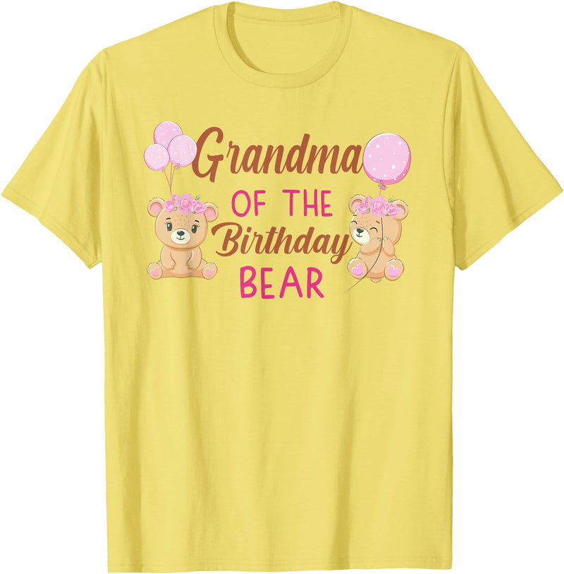 Family Birthday Bear Gifts Grandma of The Birthday for Girl Bear 1st Birthday Party T-Shirt - Lemon Yellow
