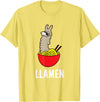 Funny Llama And Alpaca Gifts Funny Llama LLamen Noodles Chinese Food Llama T-Shirt - Lemon Yellow