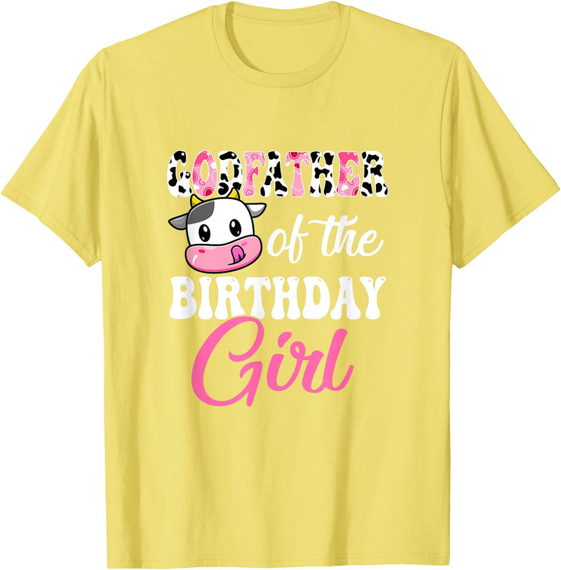 Vintage Retro Birthday Godfather Of The Birthday Girl Farm Cow 1St Birthday Girl T-Shirt - Lemon Yellow