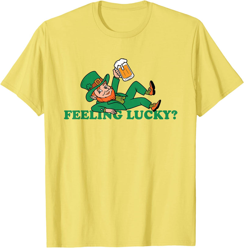 St. Patrick's Day Lucky Tee Leprechaun Feeling Lucky St Patrick's Day T-Shirt - Lemon Yellow