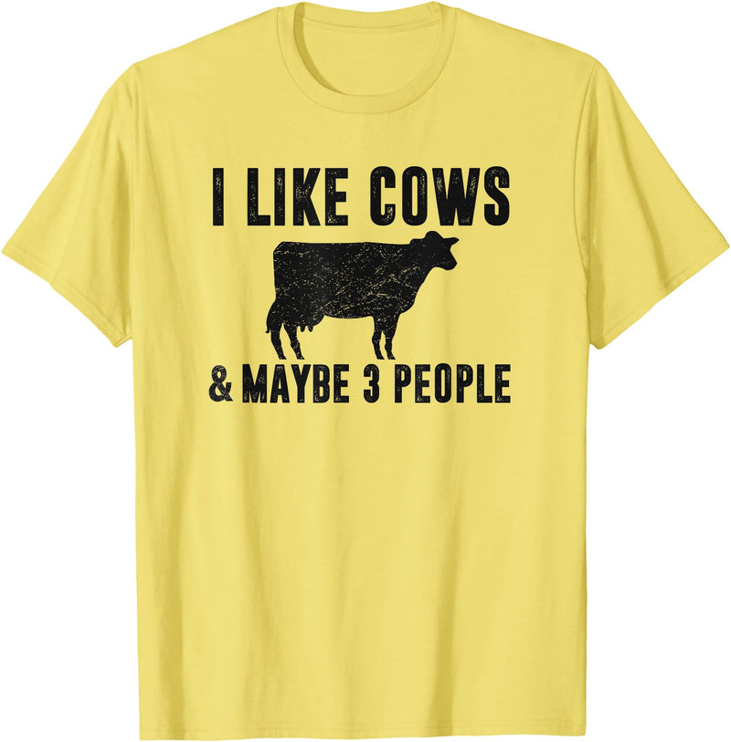 Funny Cow Lover Farmer Gifts Women Girls I Like Cows & Maybe 3 People Funny Quote Dairy Cow Graphic T-Shirt - Lemon Yellow