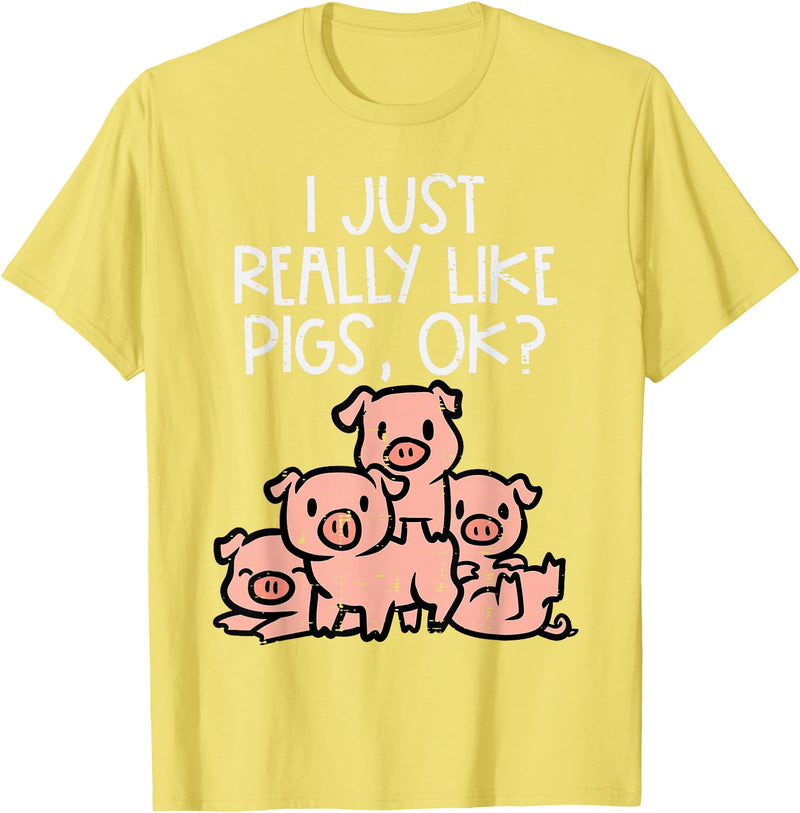 Pig Lover Shirts For Men Women Kids I Just Really Like Pigs Ok Hog Farmer Swine Men Women Kids T-Shirt - Lemon Yellow