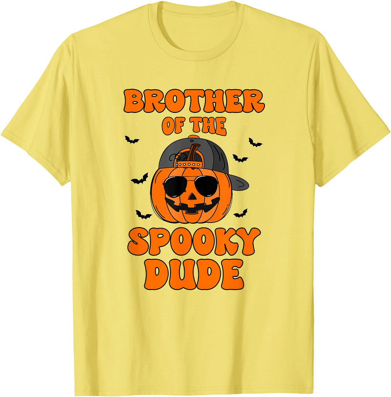 One Spooky Dude 1st Birthday Outfit For Family Brother of The Spooky Dude Halloween Pumpkin Birthday Family T-Shirt - Lemon