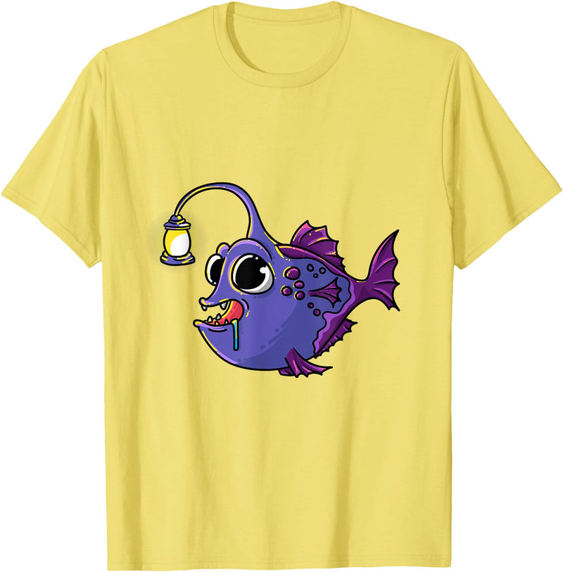 Anglerfish Anglers Fishing Gifts Ideas & Aquarists Deep Sea Anglerfish Laternfish Angler Fish Sea Monster T-Shirt - Lemon Yellow