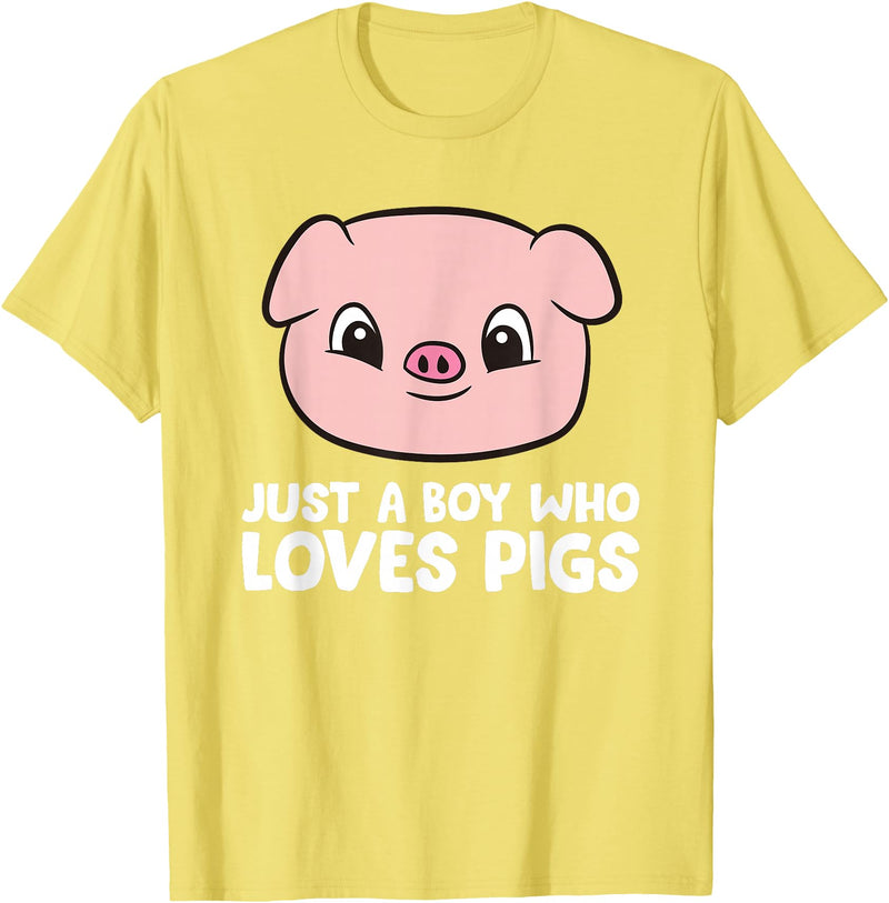 Funny Pigs Gifts And Pig Farmer Apparels Pig Farmer Boy Just a Boy Who Loves Pigs T-Shirt - Lemon Yellow