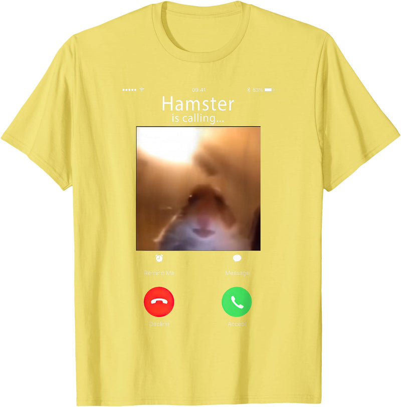 dank Meme Hamster Staring Front Camera Hamster Calling T-Shirt - Lemon Yellow