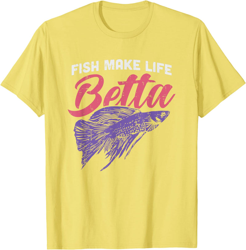 Awesome Aquarium & Aquarist Gifts Fish Make Life Betta Gift for Aquarist T-Shirt - Lemon Yellow