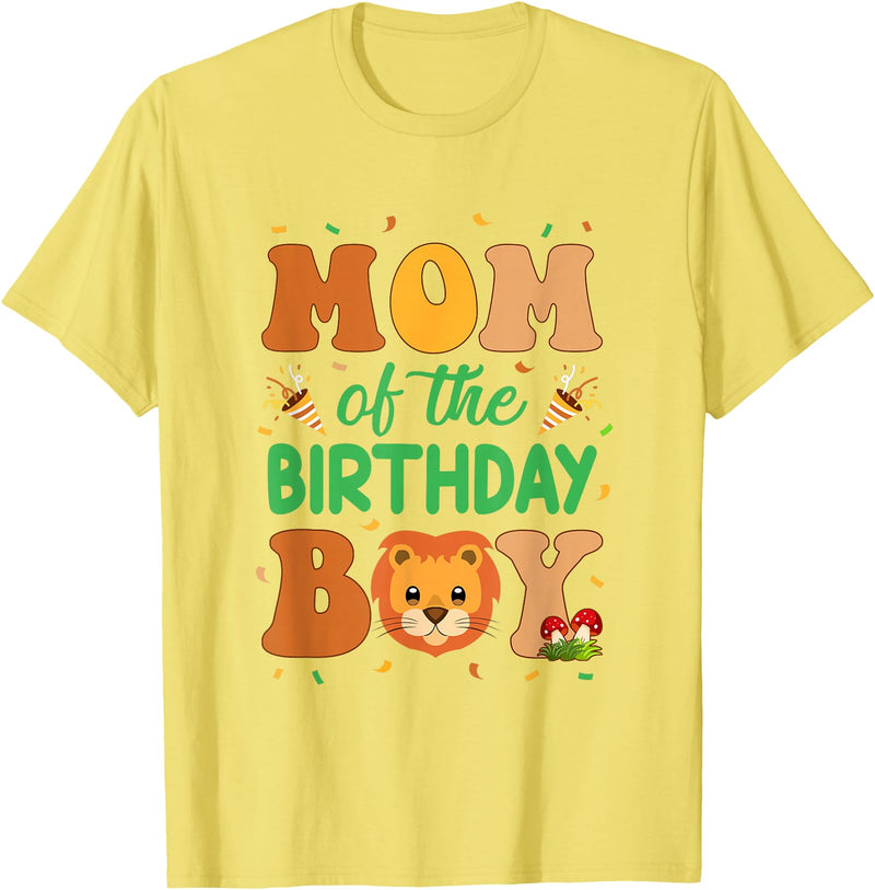 Mom Birthday Boy Family Matching Lion Mom of The Birthday Boy Lion Family Party Decorations T-Shirt - Lemon Yellow
