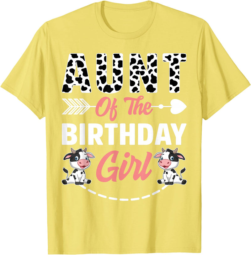 Funny Cow Birthday Family Matching Tee Aunt Of The Birthday Girl Cow Birthday Farm Animal T-Shirt - Lemon Yellow