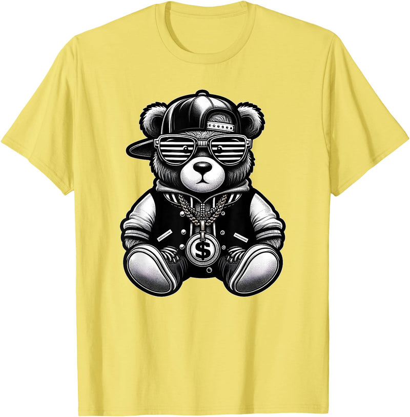 Teddy Bear Hip Hop Lovers Men Women & Kids Funny Hip Hop Teddy Bear 90s Graffiti Art Rap Lover Gangsta T-Shirt - Lemon Yellow