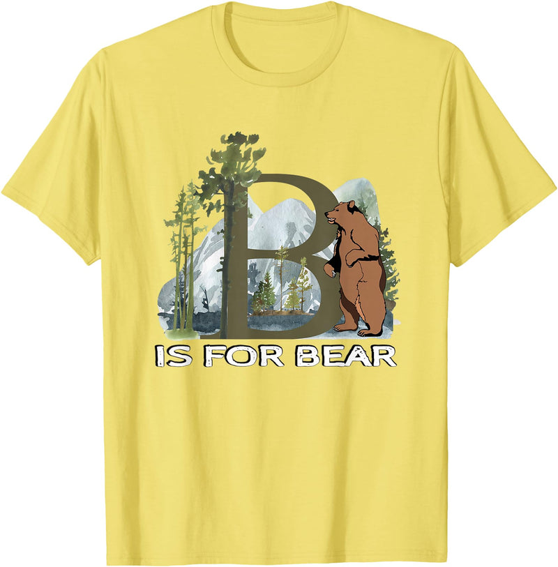 Forest Animals Designs Brown Bear Animal Watercolor Nature Lover Alphabet Letter B T-Shirt - Lemon Yellow