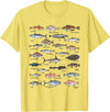 Botanical Chart Apparel Co. Vintage Fish Identification Chart Fishing T-Shirt - Lemon Yellow