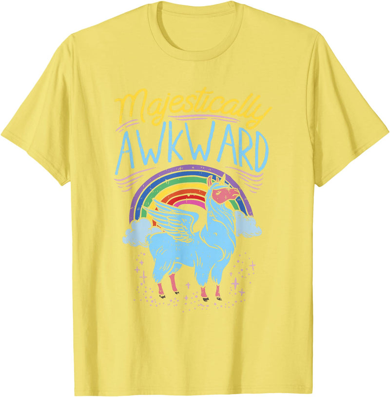 Llama Queen Birthday Party Gift Majestically Awkward Funny Llamacorn Llama Unicorn Rainbow T-Shirt - Lemon Yellow