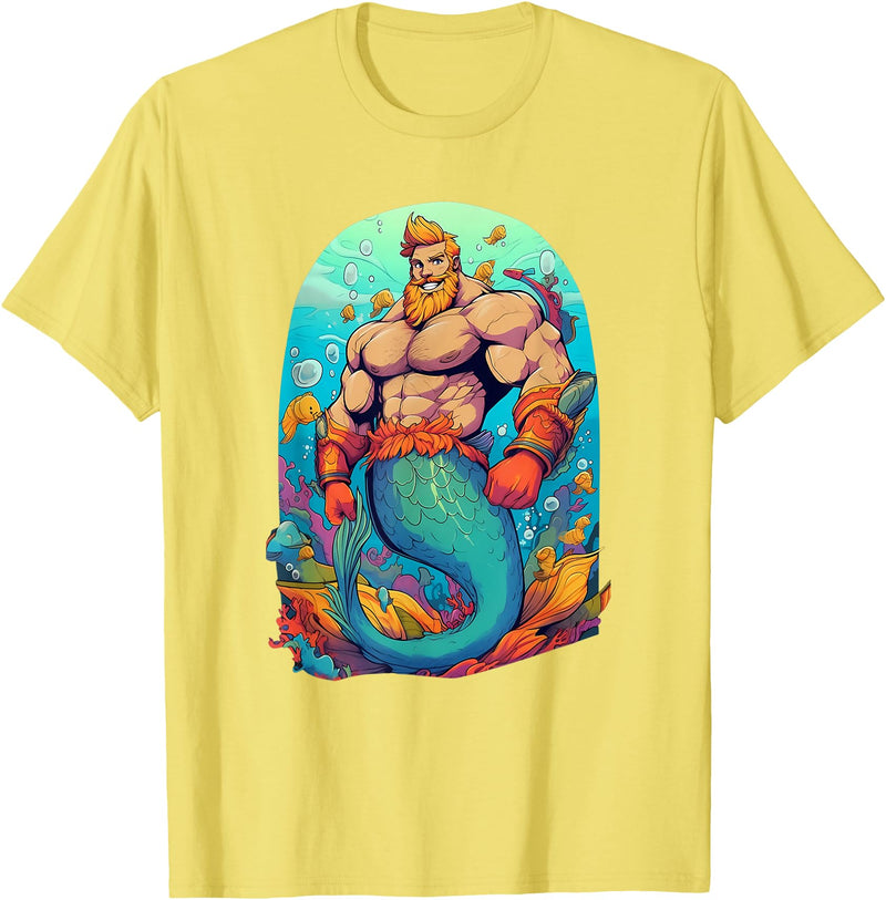 Gay Pride Merman Bear Muscle Daddy Hunk Mermaid LGBTQ Transgender Gay Muscle Dad Bear Mermaid Gay Merman T-Shirt - Lemon Yellow