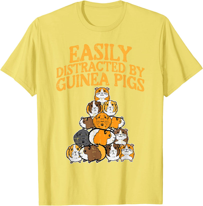 Guinea Pig Shirts For Men Women Kids Gift Easily Distracted by Guinea Pigs Funny Cavy Men Women Kids T-Shirt - Lemon Yellow