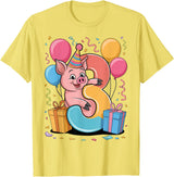 3rd Girls, Boys Pig 3 Birthday Pig 3rd birthday for boy girl 3 years old third three Pig T-Shirt - Lemon Yellow