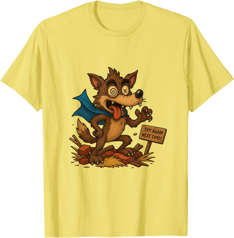 Three Hero Pigs Storytime Legends Bad Wolf in personalized costume 3 Pigs on the back T-Shirt - Lemon Yellow