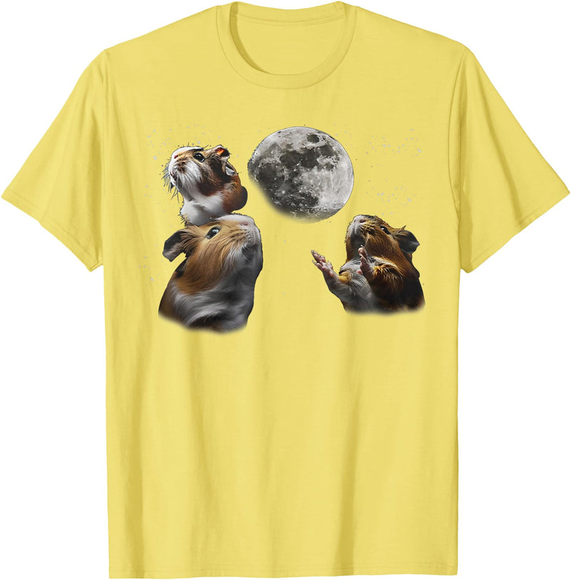 Funny Guinea Pig Lover Gifts 3 Guinea Pigs Moon Howling Funny Rodent For Men, Women, Kid T-Shirt - Lemon Yellow