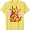Funny Cute Giraffe Ice Cream Kawaii Design Giraffe Eating Ice Cream Graphic Boys Girls Giraffe Lover T-Shirt - Lemon Yellow