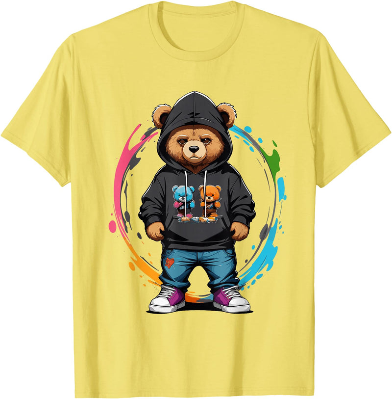 The Big Teddy Bear Crew Teddy Bear Gangster in Hip Hop Street Clothes T-Shirt - Lemon Yellow