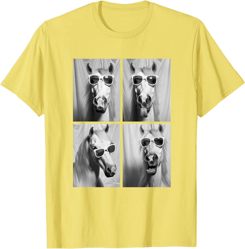 Funny Animal Photography Clothing Co. Cute Horses with Sunglasses Hipster Photo Booth Memes T-Shirt - Lemon Yellow